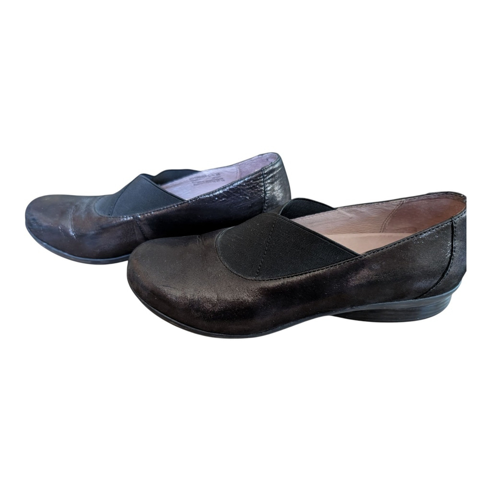 DANSKO Ann Metallic Brown Elastic Top Slip On Leather Flats Size EU 38 US 7.5/8